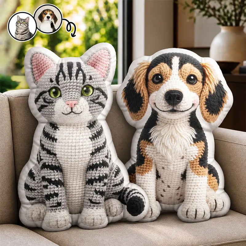 Art Design,Christmas,Pet Memorial,Sympathetic,Pet Lovers,Memorial,Photo - Crochet Doll Effect - Custom Photo Crochet Doll Effect Pet Gift For Pet Lovers - Personalized Custom Shaped Pillow