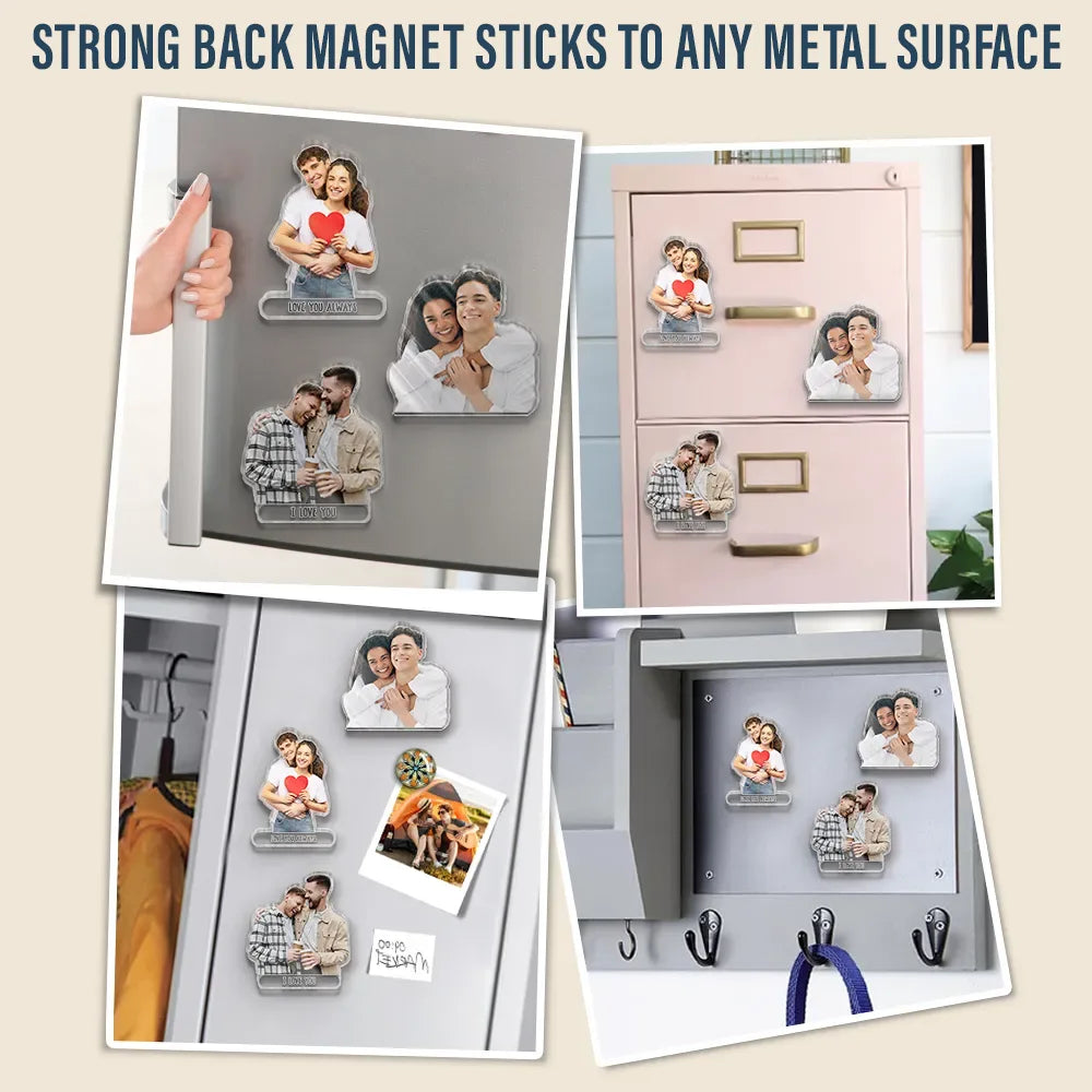 Gift For Couples, Gift For Husband, Gift For Wife, Gift For Boyfriend, Gift For Girlfriend, LGBT, Love, Non-Eng - Custom Photo Happy Couple - Personalized Acrylic Fridge Magnet