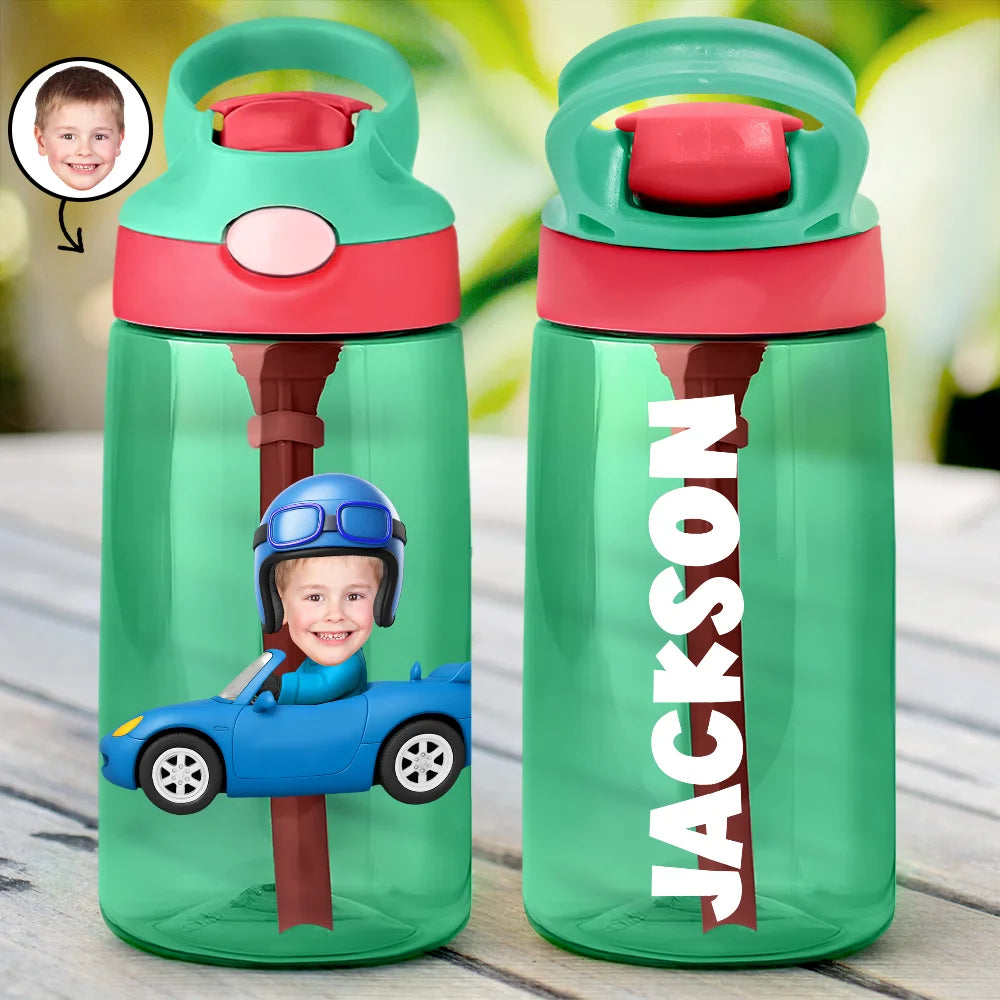 Custom Photo Cute Kid Car Toy Airplane - Personalized Kids Water Bottle With Straw