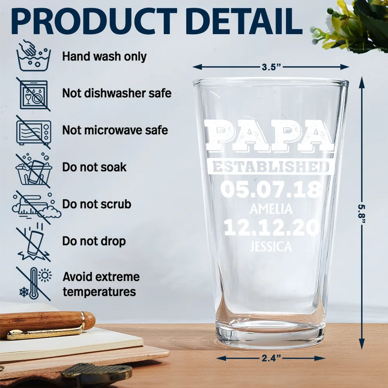 Gift For Husband,Gift For Grandpa,Gift For Father - Custom Photo Dad Established Funny Kid - Personalized Beer Glass