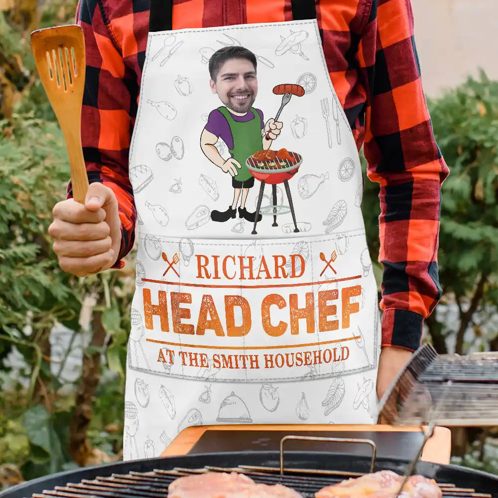 Custom Photo,Grilling,Gift For Father,Dad's Hobby,Photo,Humorous - Custom Photo Dad Head Chef - Personalized Apron