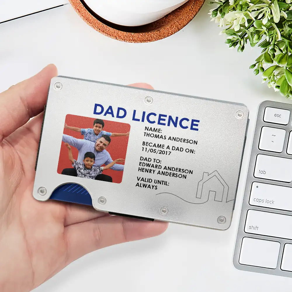 Gift For Husband, Gift For Father, New Dad, Funny, Happy - Custom Photo Dad License - Personalized Card Wallet With Money Clip
