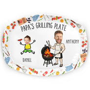 Gift For Father,Gift For Grandpa,Grilling,Photo,Icon,Humorous - Custom Photo Dad Papa Grilling Buddies Fun Icon - Personalized Plate