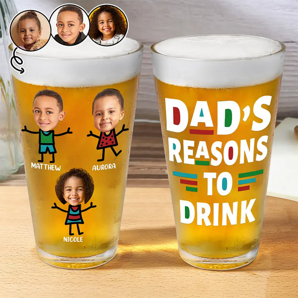 Gift For Yourself,Gift For Men,Gift For Grandpa,Gift For Father,Funny,Custom Photo,Afro Dad - Custom Photo Dad's Reasons To Drink - Personalized Beer Glass