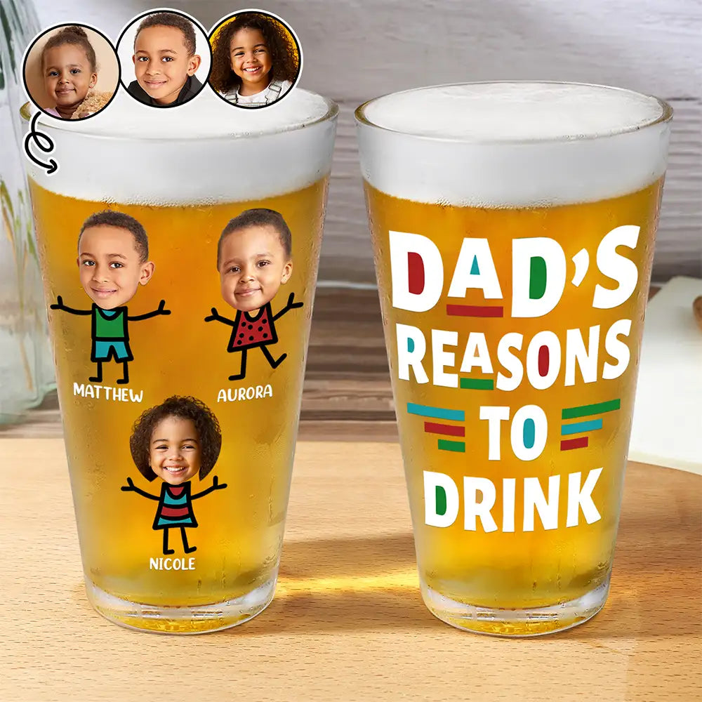 Custom Photo Dad's Reasons To Drink - Personalized Beer Glass