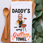 Custom Photo,Gift For Father,Grilling,Happy,Non-Eng,Photo - Custom Photo Daddy's Grilling - Personalized Kitchen Towel