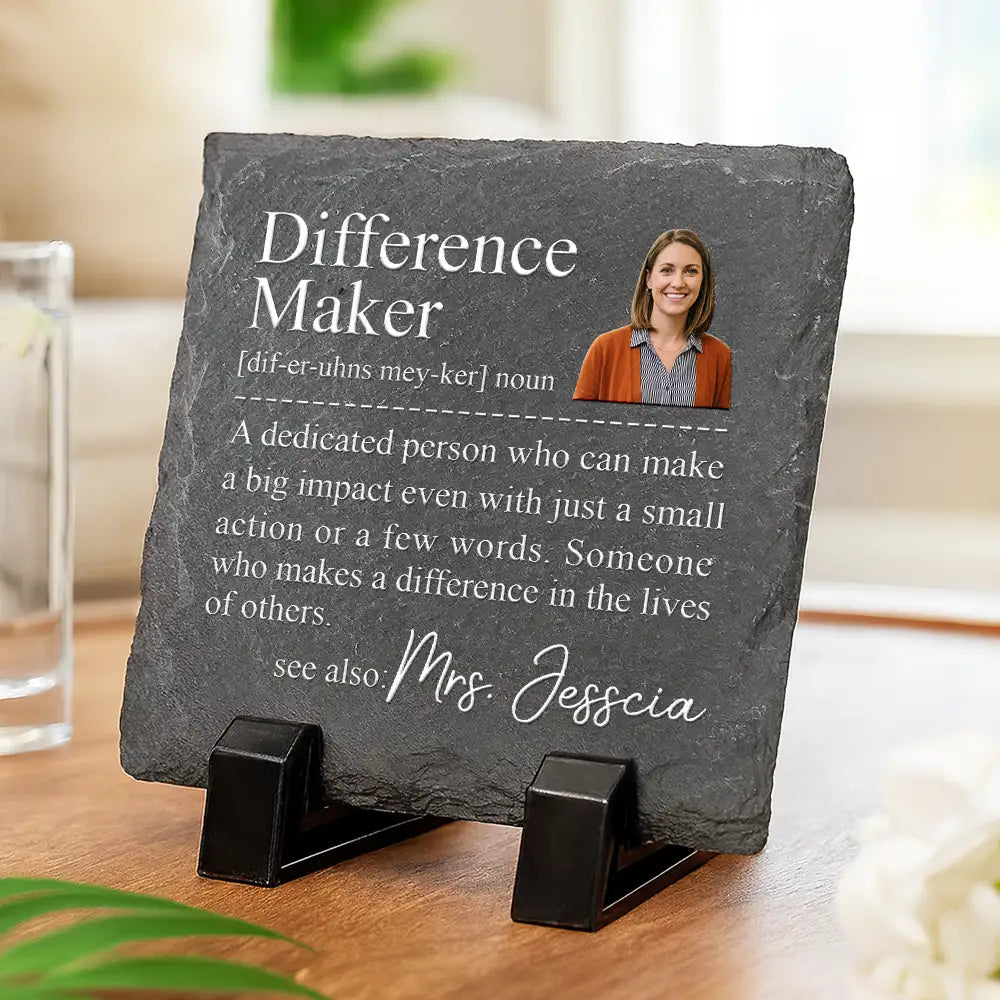 Back To School,Custom Photo,Teacher,Grateful,Remove BG Photo - Custom Photo Difference Maker Gift For Teachers Colleagues - Personalized Slate Coaster