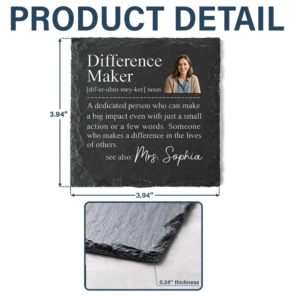 Back To School,Custom Photo,Teacher,Grateful,Remove BG Photo - Custom Photo Difference Maker Gift For Teachers Colleagues - Personalized Slate Coaster
