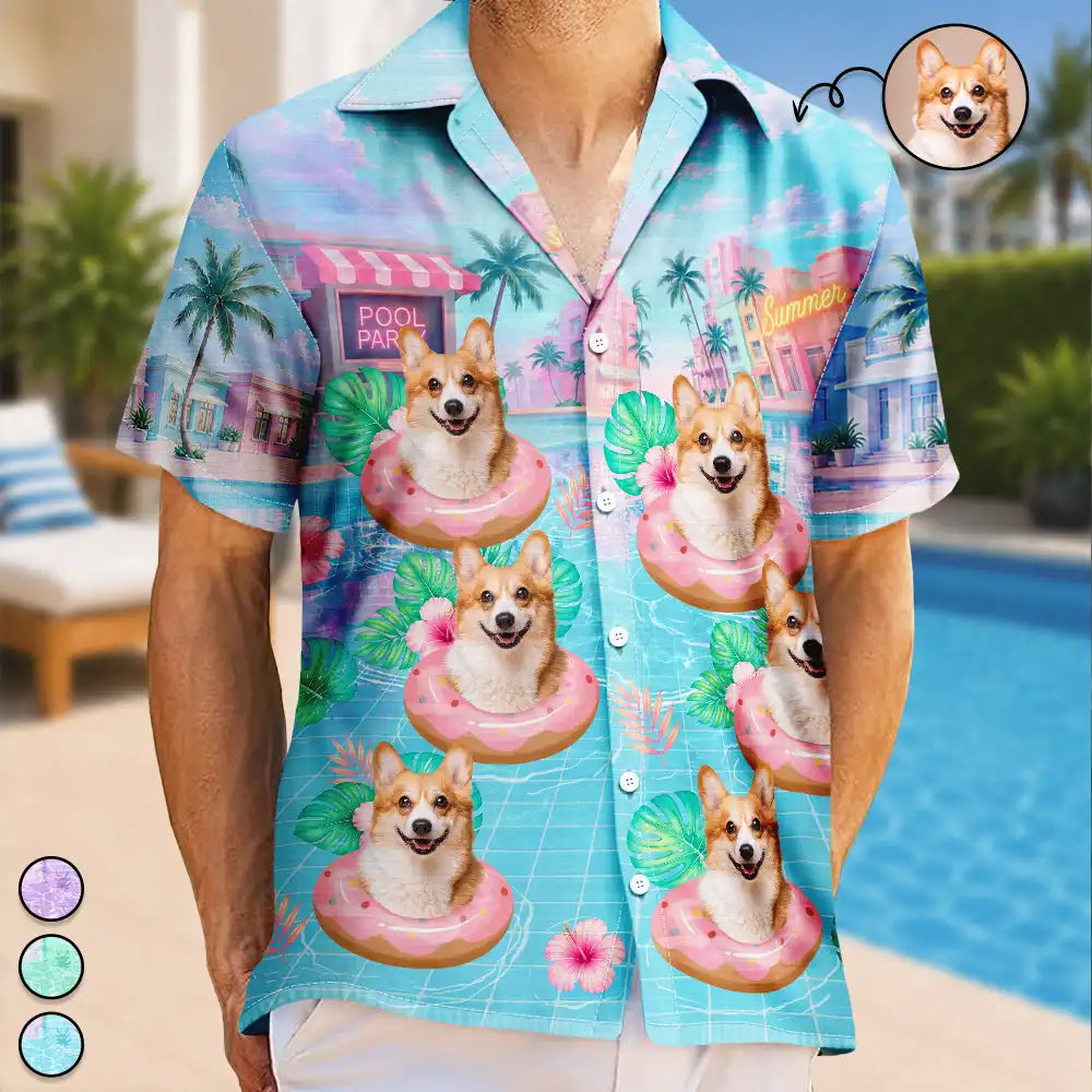 Custom Photo Dog Cat Kid Summer Poolside - Personalized Hawaiian Shirt