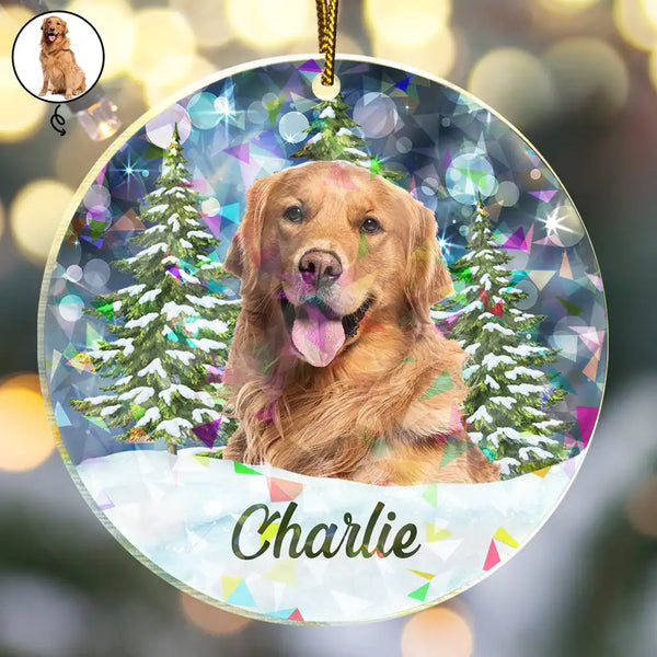 Dog Lovers,Pet Lovers,Happy,Cat Lovers,Christmas - Custom Photo Dog Cat Pet Face - Personalized Holographic Acrylic Ornament
