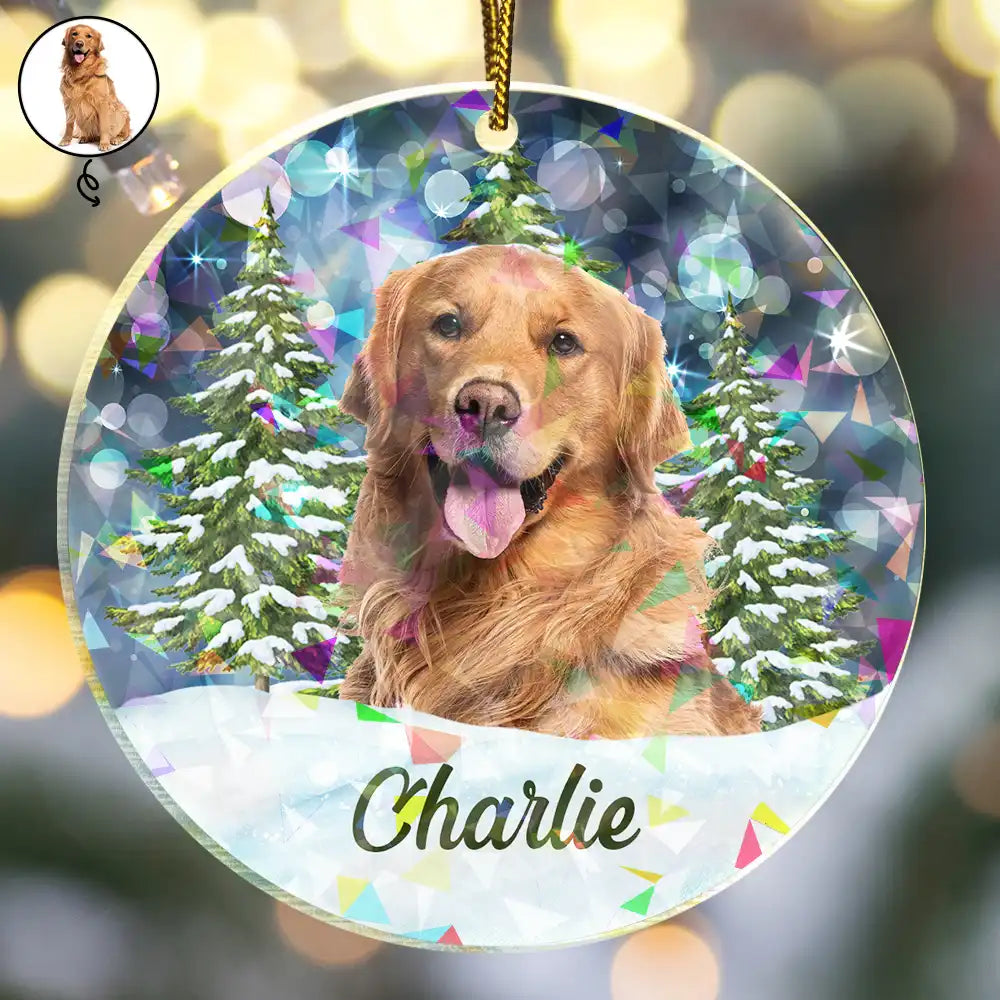 Dog Lovers,Pet Lovers,Happy,Cat Lovers,Christmas - Custom Photo Dog Cat Pet Face - Personalized Holographic Acrylic Ornament