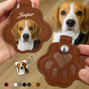 Pet Lovers, Dog Lovers, Cat Lovers - Custom Photo Dog Cat Pet Portrait - Personalized Paw Shaped Leather Keychain With Stitching