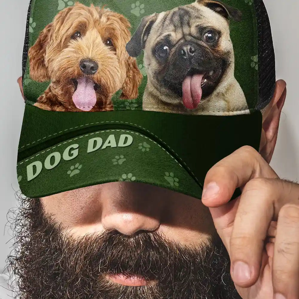 Cat Lovers,Pet Lovers,Happy,Dog Lovers - Custom Photo Dog Mom Dog Dad Cat Mom Cat Dad - Personalized Mesh-back Casual Cap