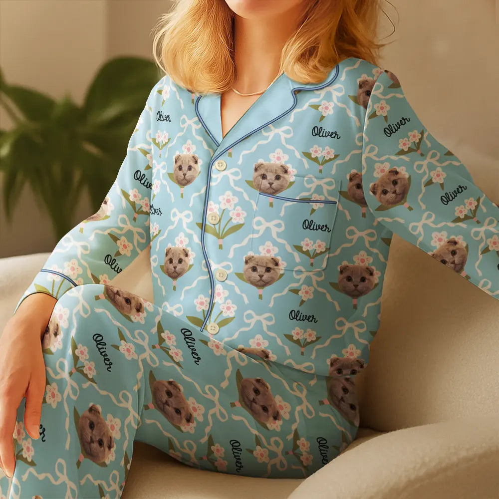 Custom Photo,Pet Lovers,Happy - Custom Photo Dog & Cat Portrait Cute Version - Personalized Satin Pajama Set