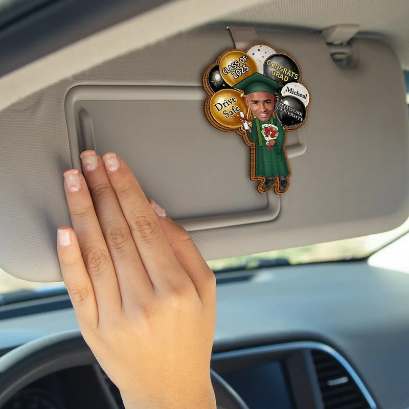 Graduation,Dad - Children,Mom - Children,Gift For Son,Gift For Daughter,Happy,Custom Photo - Custom Photo Drive Safe Congrats Grad - Personalized Custom Shaped Car Visor Clip