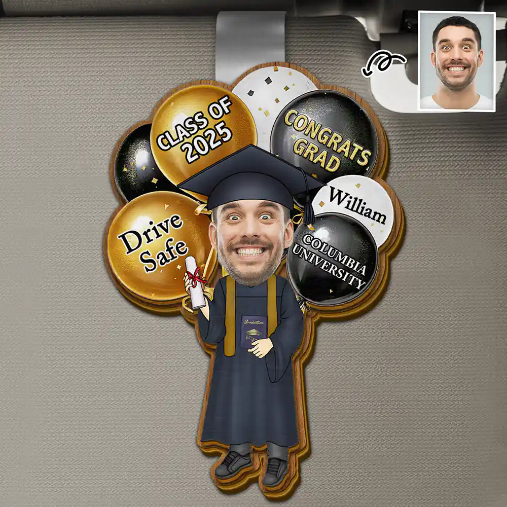 Graduation,Dad - Children,Mom - Children,Gift For Son,Gift For Daughter,Happy,Custom Photo - Custom Photo Drive Safe Congrats Grad - Personalized Custom Shaped Car Visor Clip