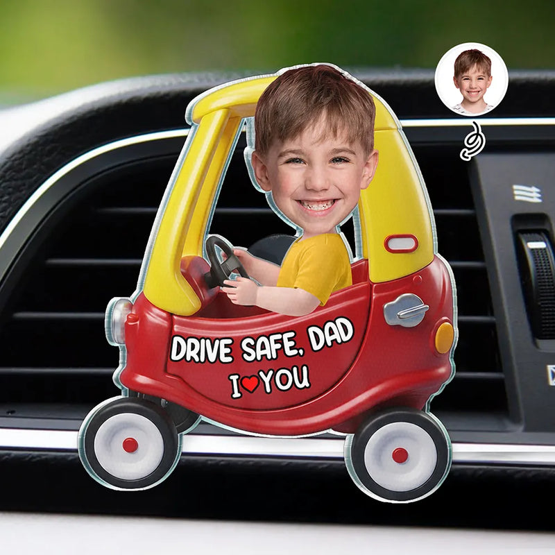 Gift For Father,Gift For Grandpa,Photo,Icon,Adorable - Custom Photo Drive Safe Dad Papa 3D Effect Funny Car - Personalized Acrylic Car Vent Clip