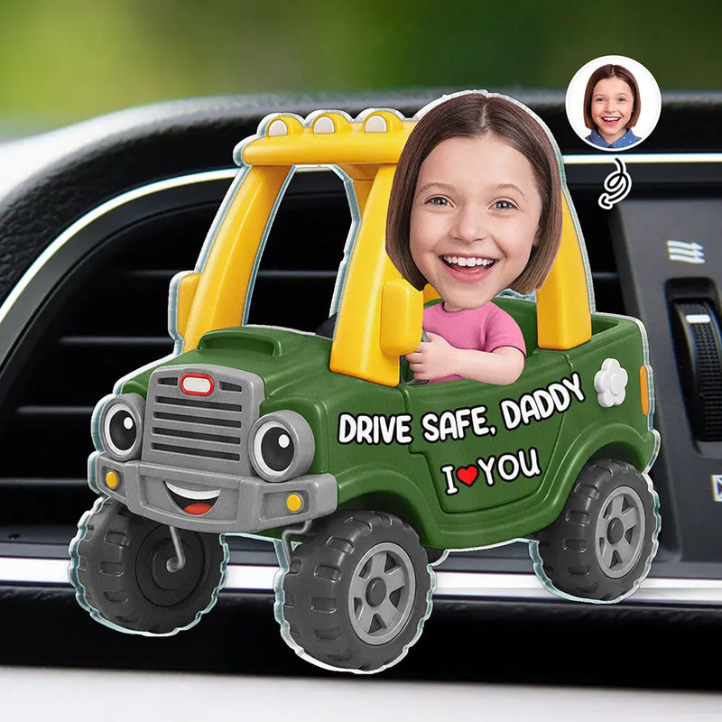 Gift For Father,Gift For Grandpa,Photo,Icon,Adorable - Custom Photo Drive Safe Dad Papa 3D Effect Funny Car - Personalized Acrylic Car Vent Clip