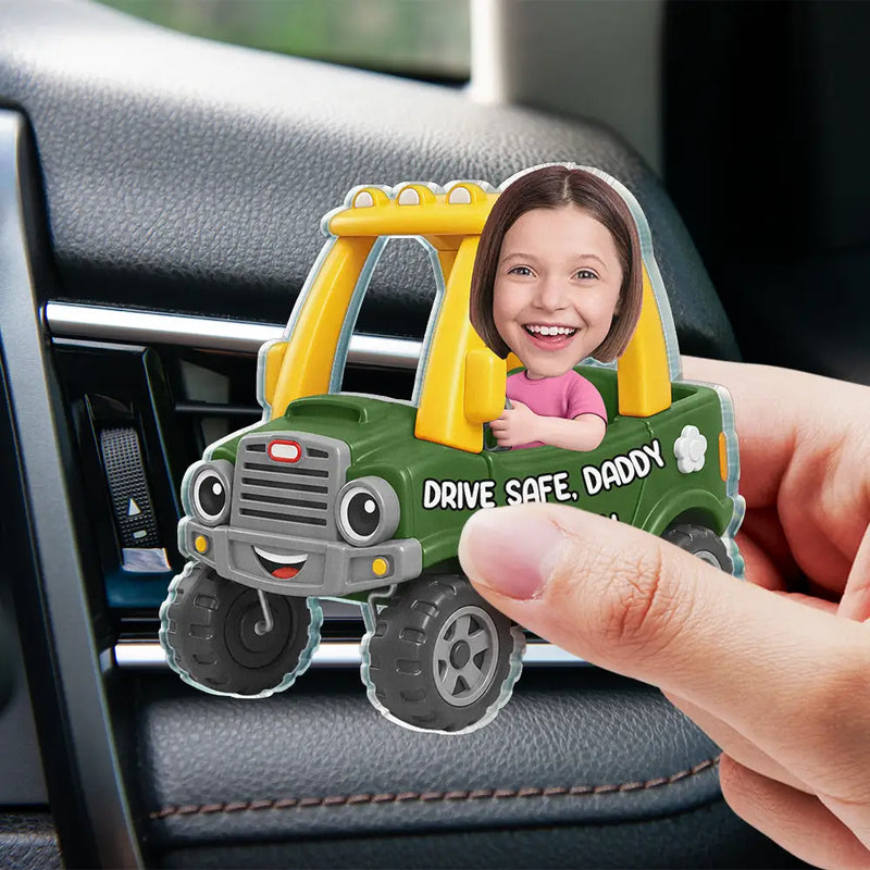 Gift For Father,Gift For Grandpa,Photo,Icon,Adorable - Custom Photo Drive Safe Dad Papa 3D Effect Funny Car - Personalized Acrylic Car Vent Clip