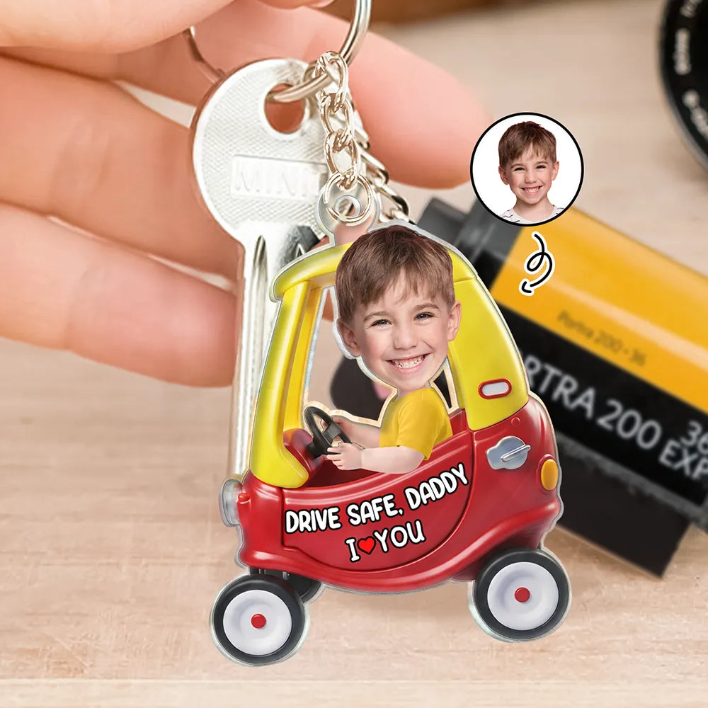 Custom Photo Drive Safe Dad Papa 3D Effect Funny Car - Personalized Acrylic Keychain