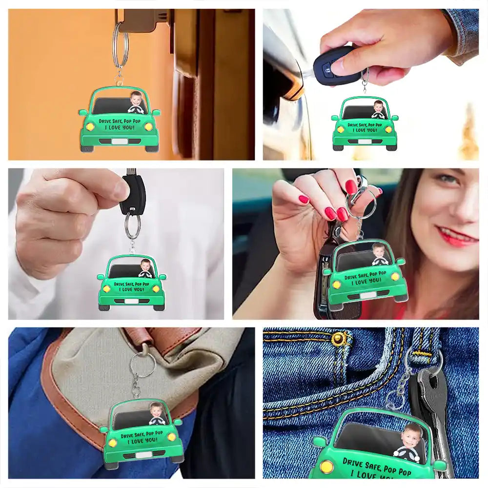 Gift For Father, Gift For Grandpa, Custom Photo, Happy - Custom Photo Drive Safe Daddy Funny Kids - Personalized Acrylic Keychain