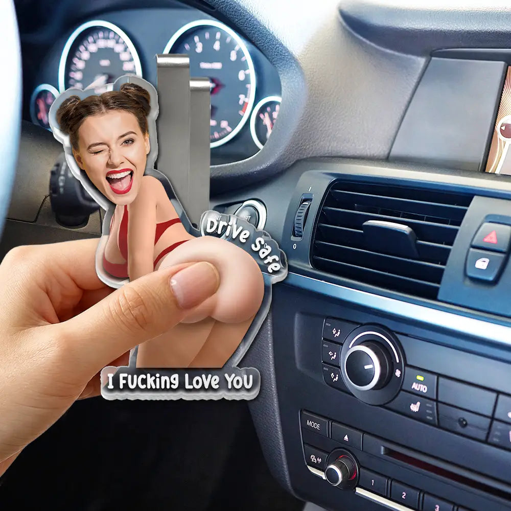 Top Market,Humorous,Gift For Boyfriend,Custom Photo,Summer,Gift For Couples,Cut-Face Photo - Custom Photo Drive Safe I Love You - Personalized Squishy Acrylic Car Visor Clip