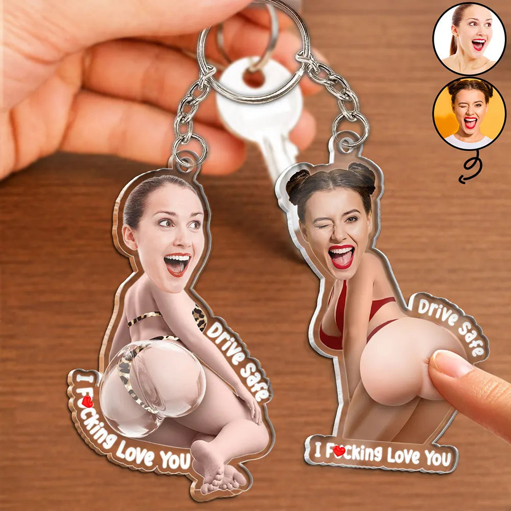 Custom Photo Drive Safe I Love You - Personalized Squishy Acrylic Keychain