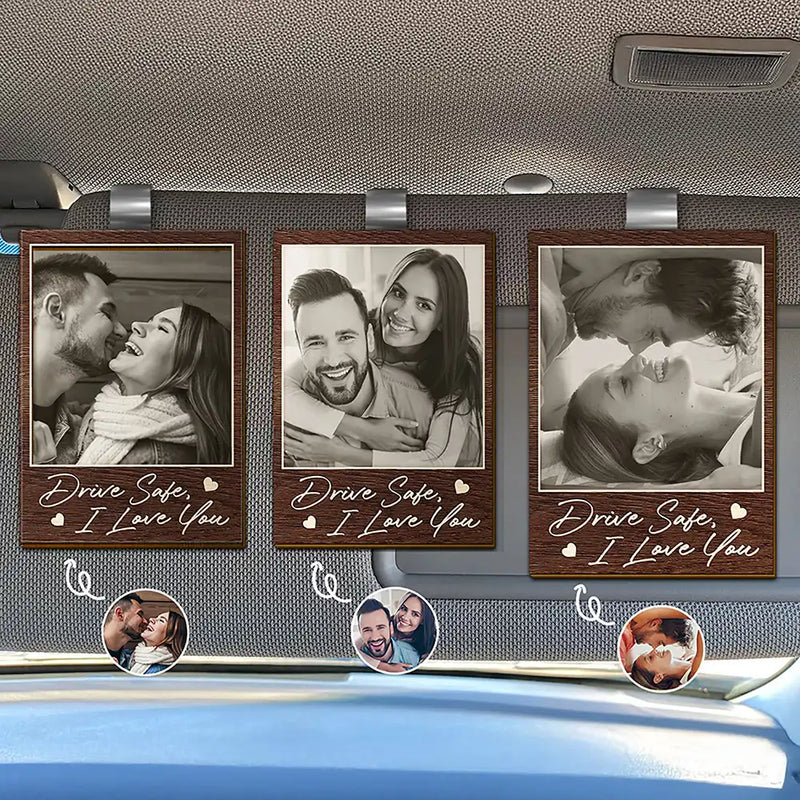 Gift For Couples,Gift For Wife,Gift For Girlfriend,Love,Gift For Women,Gift For Husband,Gift For Boyfriend - Custom Photo Drive Safe I Love You Couples Wooden Card - Personalized Custom Shaped Car Visor Clip