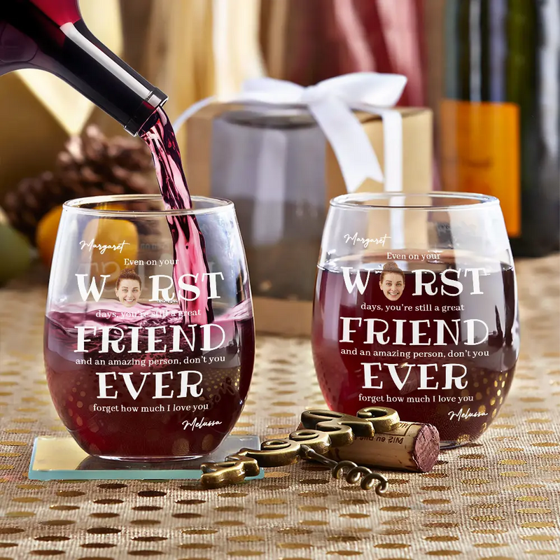 Mom - Daughters (Adult), Gift For Mother, Gift For Daughter, Love - Custom Photo Even On Your Worst Days Funny Chaotic Love Mother Daughter - Personalized Stemless Wine Glass