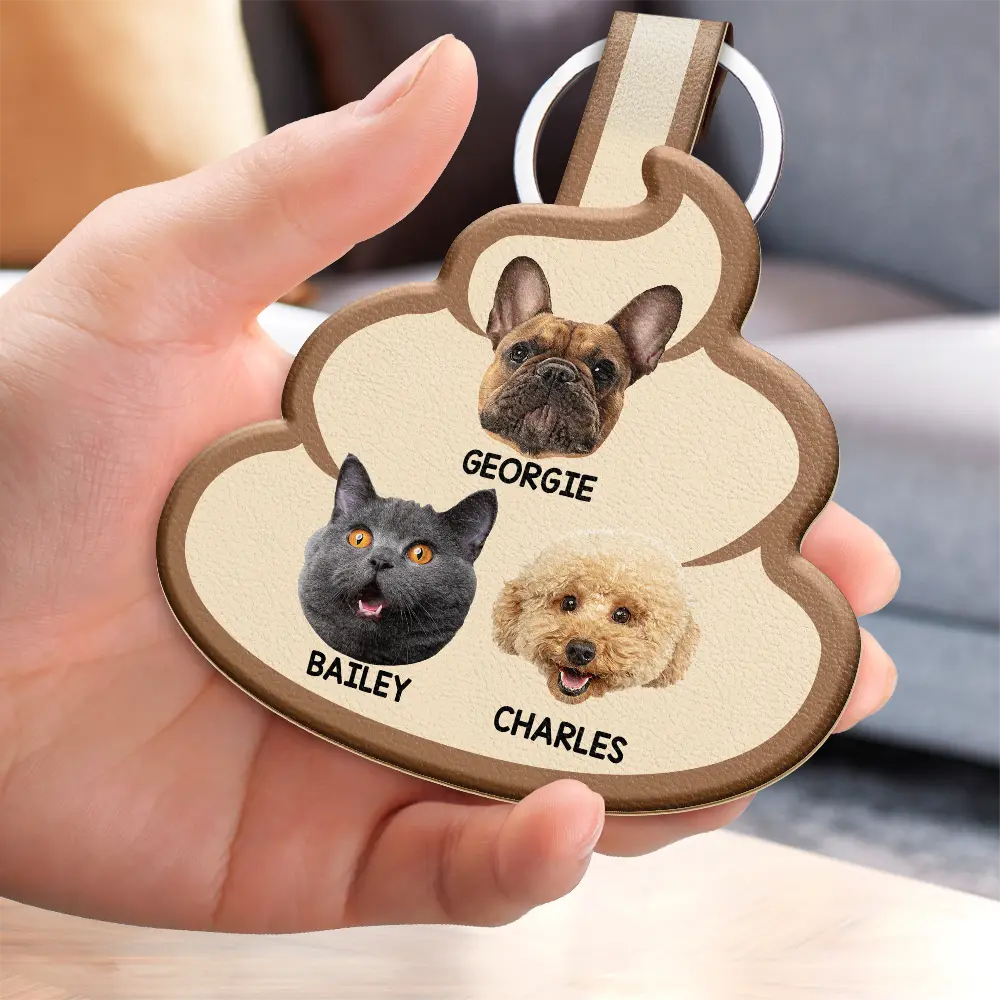 Pet Lovers,Dog Lovers,Cat Lovers - Custom Photo Every Poo I Do - Personalized Custom Shaped Leather Keychain