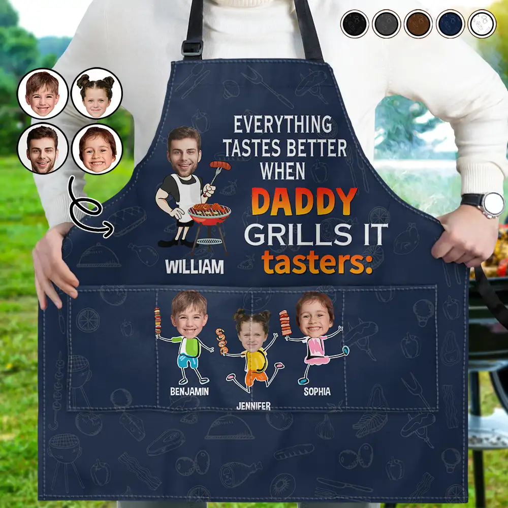 Grilling,Gift For Father - Custom Photo Everything Tastes Better When Daddy Grills It - Personalized Apron