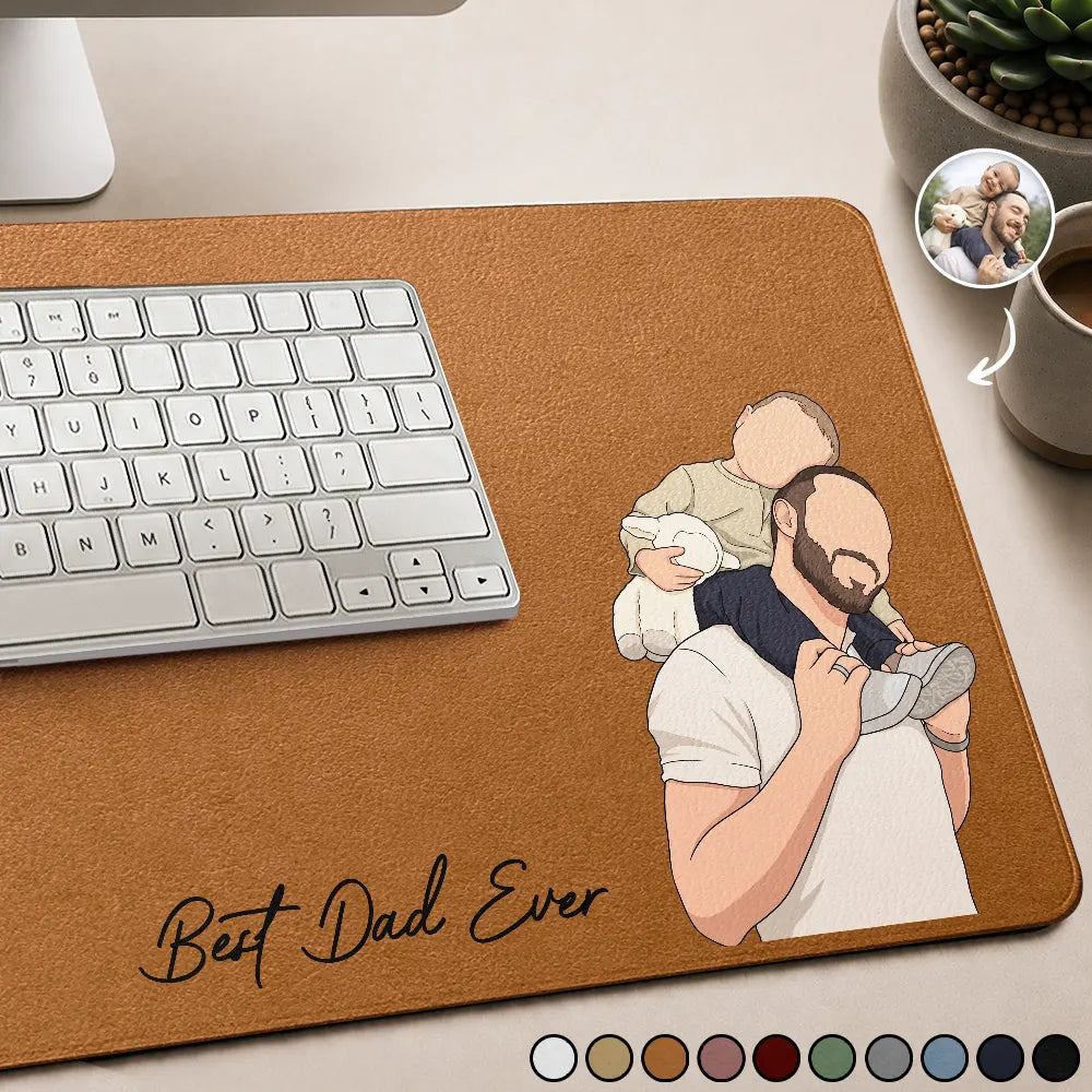 Custom Photo Faceless Portrait Best Dad Papa Ever We Love You - Personalized Leather Desk Mat