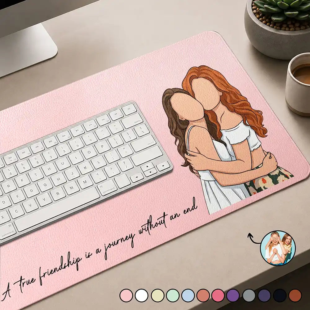 Custom Photo Faceless Portrait Besties Forever - Personalized Leather Desk Mat