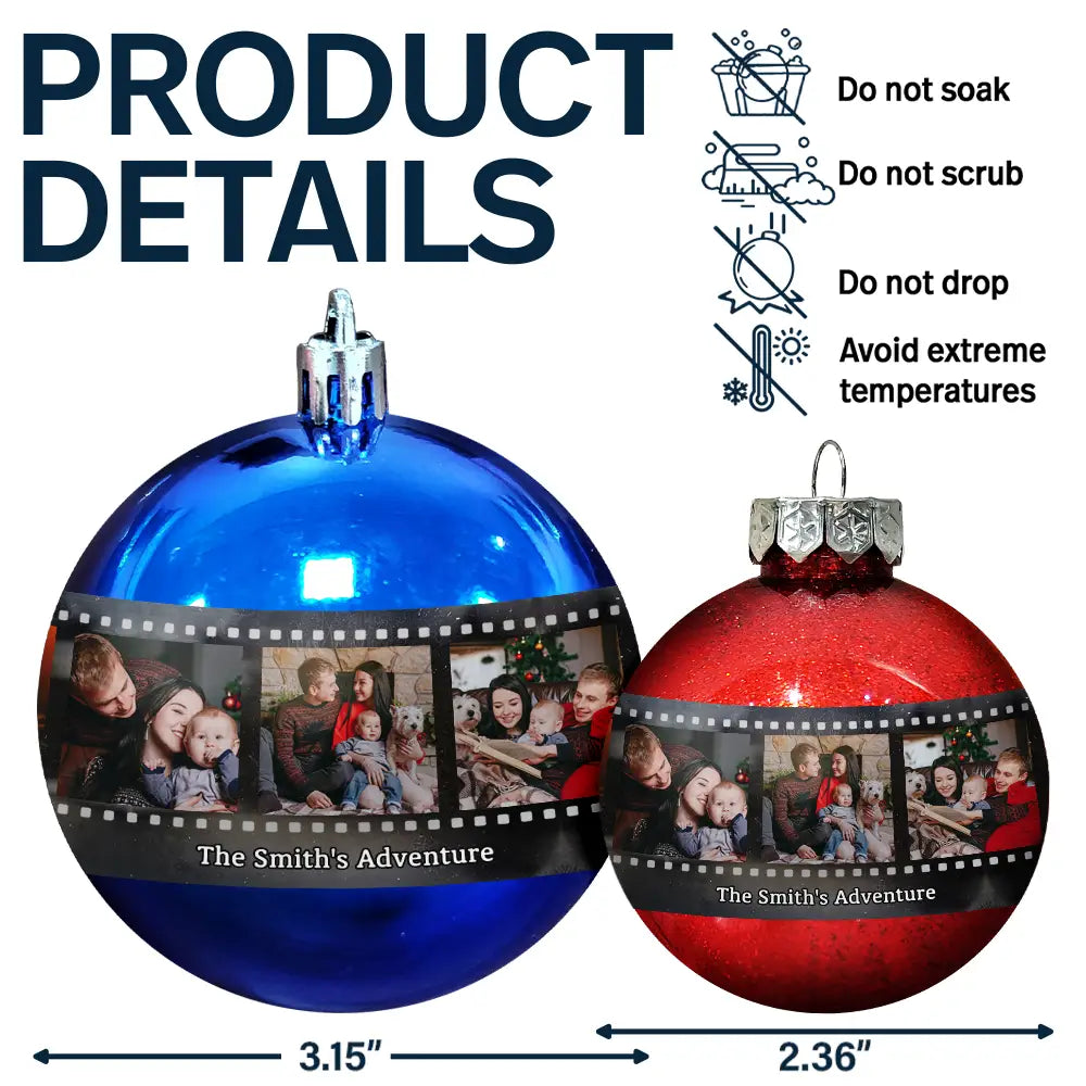 Travel,Family,Christmas,Happy - Custom Photo Family Adventure Trip Film Roll - Personalized Ball Ornament