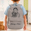 Back To School, Custom Photo, Art Design, Family, Confident, Photo - Pencil Sketch - Bold - Custom Photo Family Besties Dog Cat Portrait Pencil Sketch - Personalized Corduroy Backpack