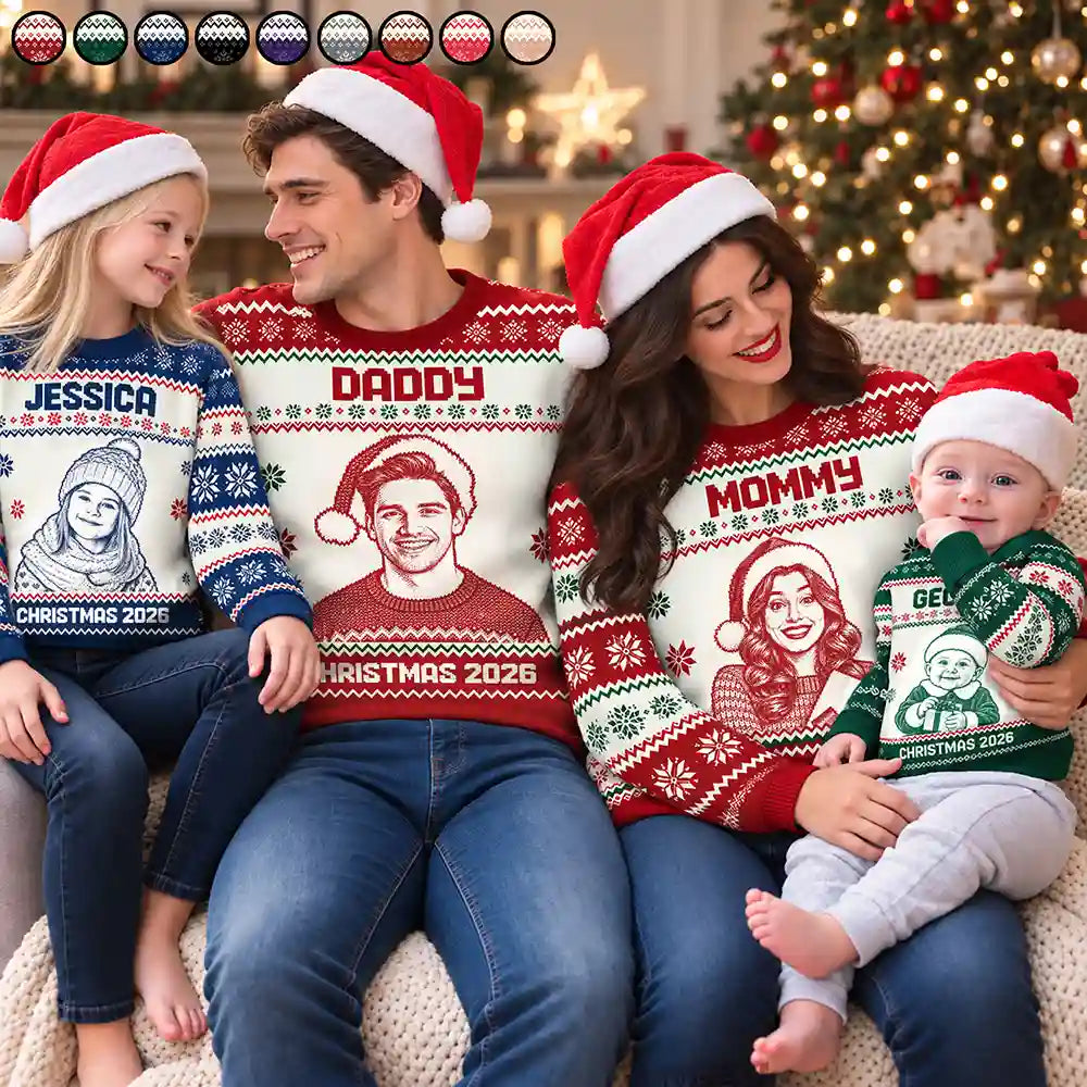 Custom Photo Family Christmas Matching Sweater - Personalized Unisex Ugly Sweater