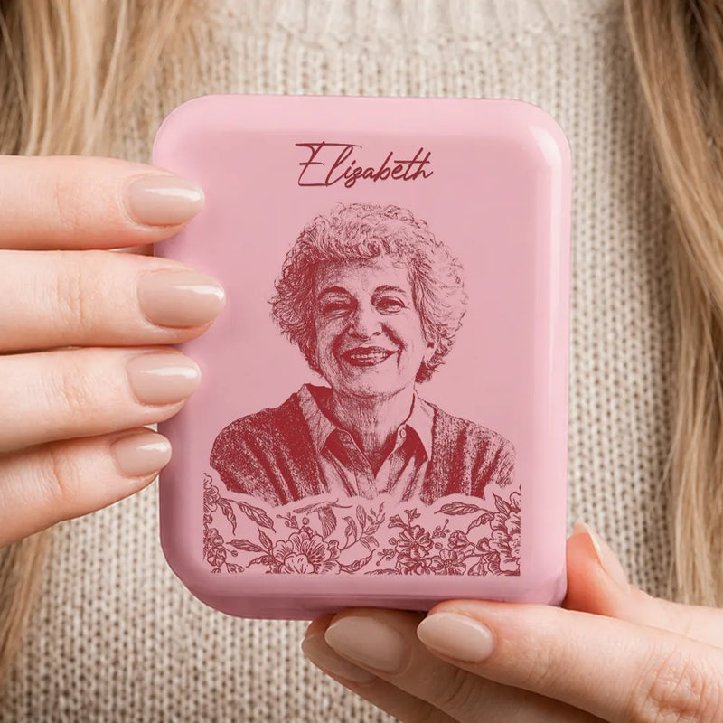 Gift For Yourself, Gift For Women, Custom Photo, Art Design, Sentimental, Photo - Pencil Sketch - Remove BG - Custom Photo Family Couple Pet Pencil Sketch Toile De Jouy - Personalized LED Compact Mirror