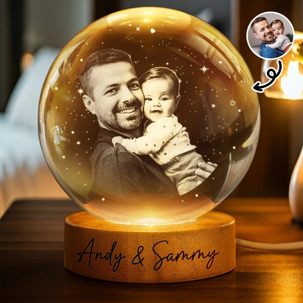 Custom Photo Family Dad Mom And Kids Starlit Sky - Personalized Crystal Globe Lamp