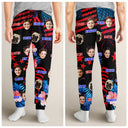 Family, Custom Photo, Independence Day, Happy - Custom Photo Family Mom Dad Pet Face America Stars And Stripes - Personalized Pajama Pants