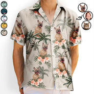 Custom Photo,Pet Lovers,Pet Mom,Pet Dad,Dog Lovers,Dog Mom,Dog Dad,Family,Happy,Summer,Beach - Custom Photo Family Pet Face Palm Tree Pattern - Personalized Hawaiian Shirt