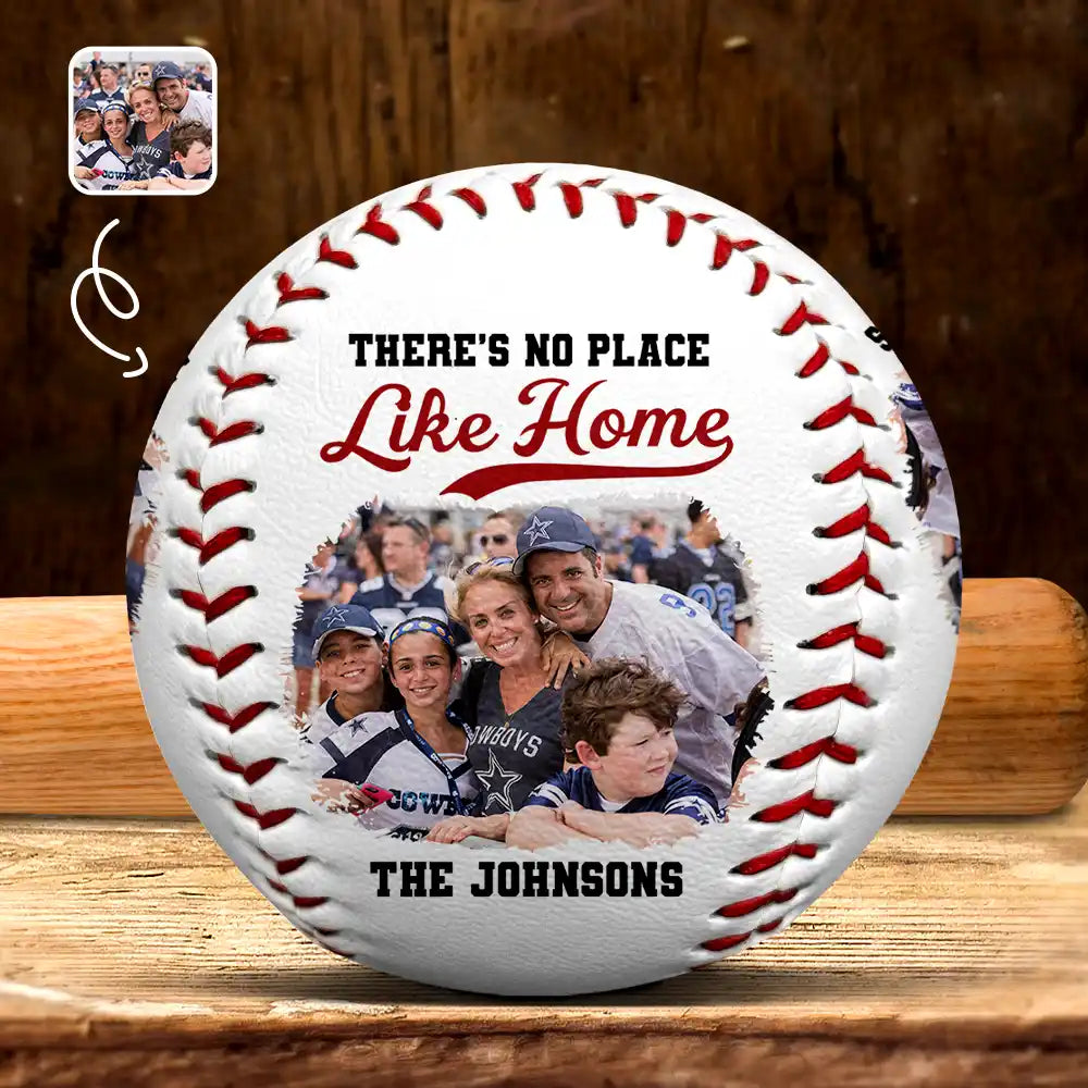 Custom Photo Family There's No Place Like Home - Personalized Baseball, Softball