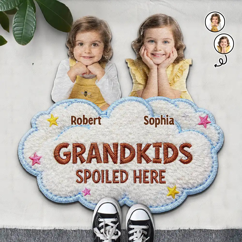 Custom Photo Faux Embroidery Effect Spoiled Grandkids Live Here - Personalized Custom Shaped Doormat