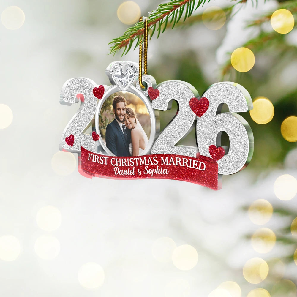 Gift For Couples,Gift For Husband,Gift For Wife,Gift For Boyfriend,Gift For Girlfriend,Married ,Engaged,Anniversary,Wedding Anniversary,Christmas,Custom Photo - Custom Photo First Christmas As Mr. & Mrs. - Personalized Custom Shaped Acrylic Ornament