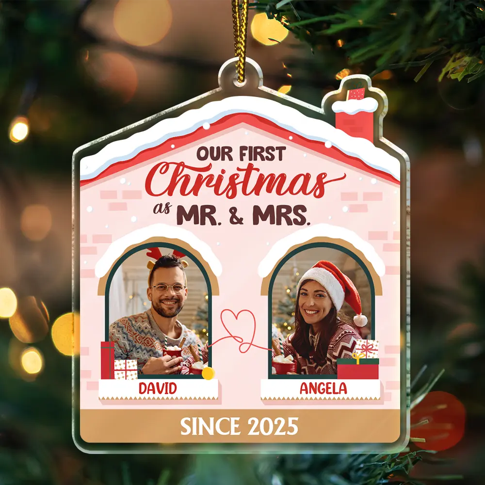 Gift For Couples,Happy,Love,Christmas - Custom Photo First Christmas Couples - Personalized Custom Shaped Acrylic Ornament