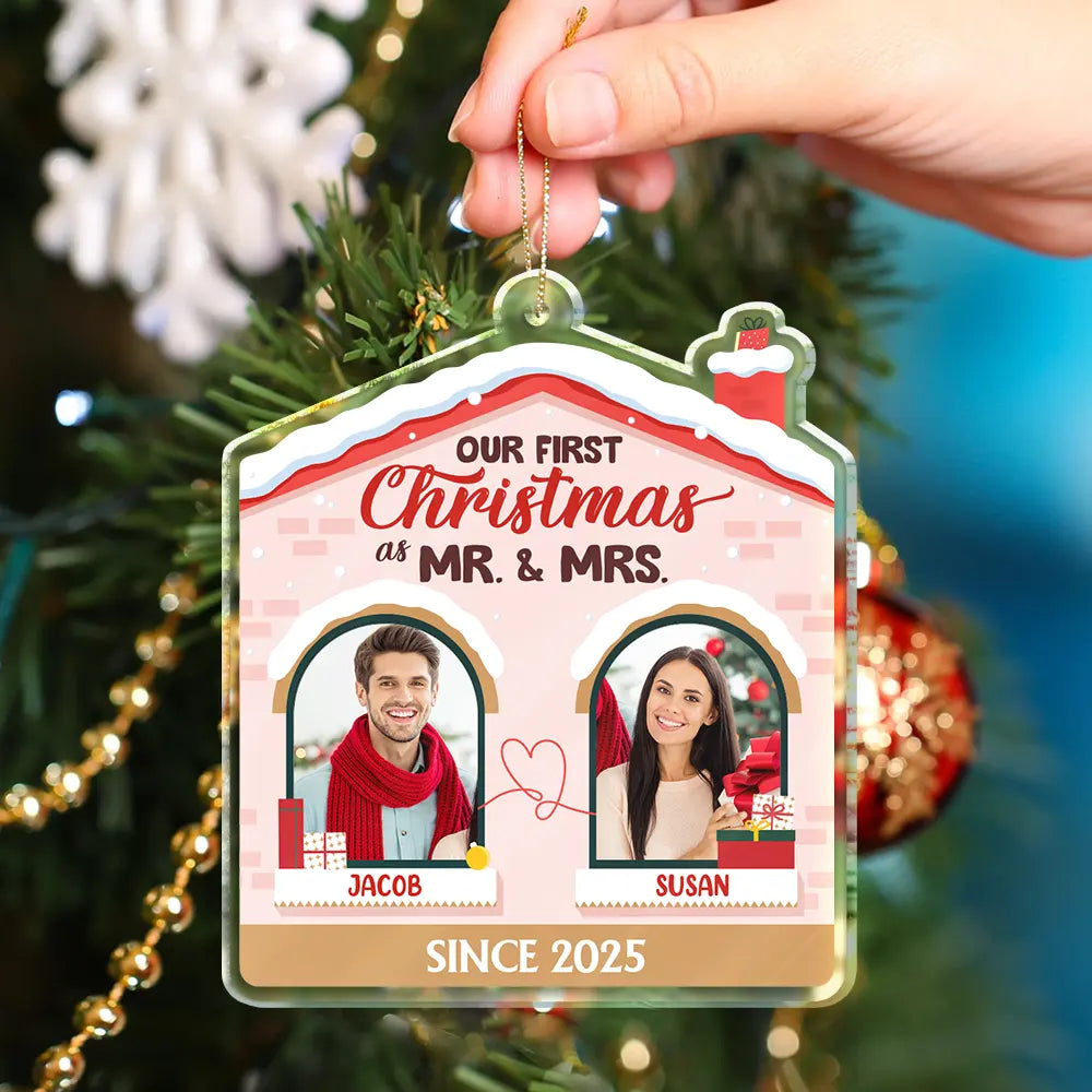 Gift For Couples,Happy,Love,Christmas - Custom Photo First Christmas Couples - Personalized Custom Shaped Acrylic Ornament