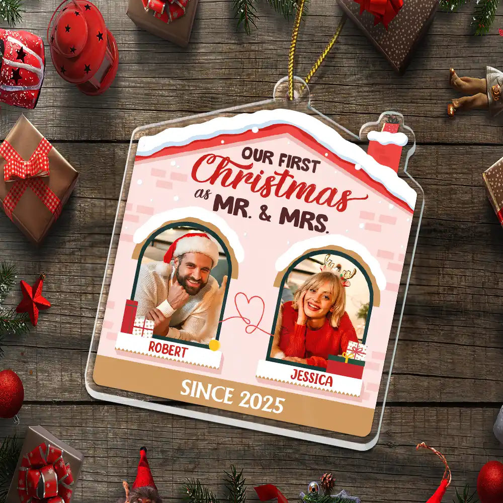 Gift For Couples,Happy,Love,Christmas - Custom Photo First Christmas Couples - Personalized Custom Shaped Acrylic Ornament