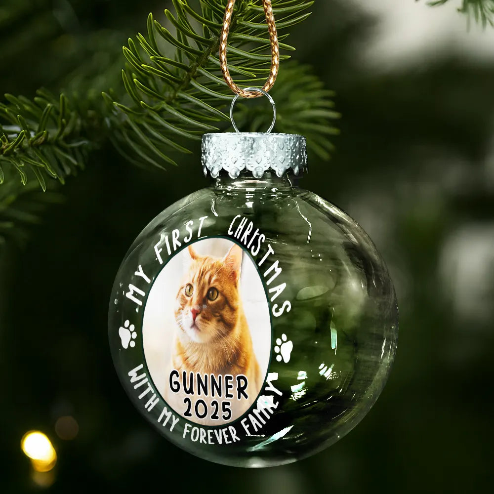Funny, Christmas, Dog Lovers, Pet Lovers, Cat Lovers - Custom Photo First Christmas Pet Lovers - Personalized Ball Ornament