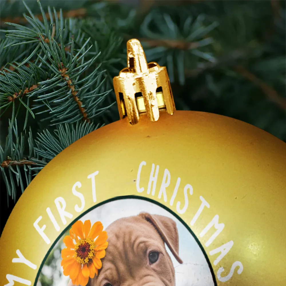 Funny, Christmas, Dog Lovers, Pet Lovers, Cat Lovers - Custom Photo First Christmas Pet Lovers - Personalized Ball Ornament