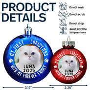 Funny, Christmas, Dog Lovers, Pet Lovers, Cat Lovers - Custom Photo First Christmas Pet Lovers - Personalized Ball Ornament