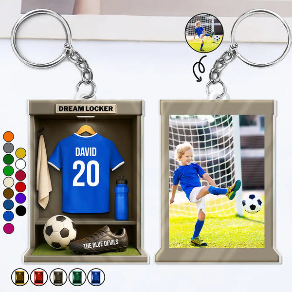 Football,Happy - Custom Photo Football Soccer Locker 3D Effect - Personalized Acrylic Keychain